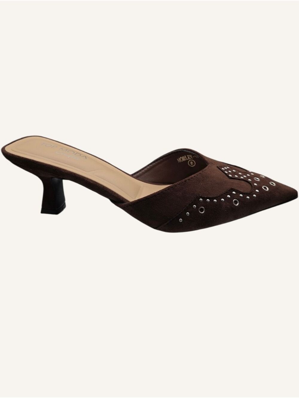 Top Moda Morley Western Studded Brown Mule Heels Size 6.5 NWOB
